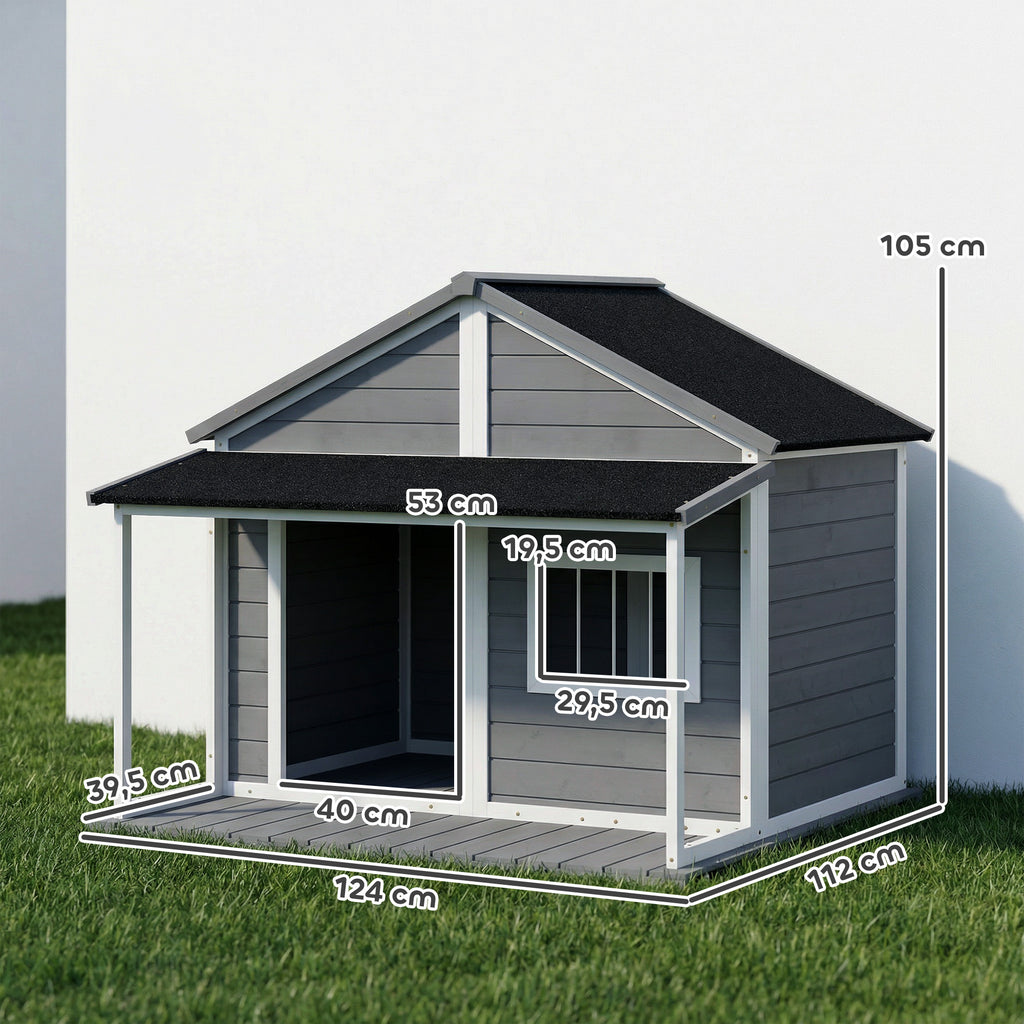 PawHut Wooden Dog House, Small Animal House, Dog House with Outdoor Deck