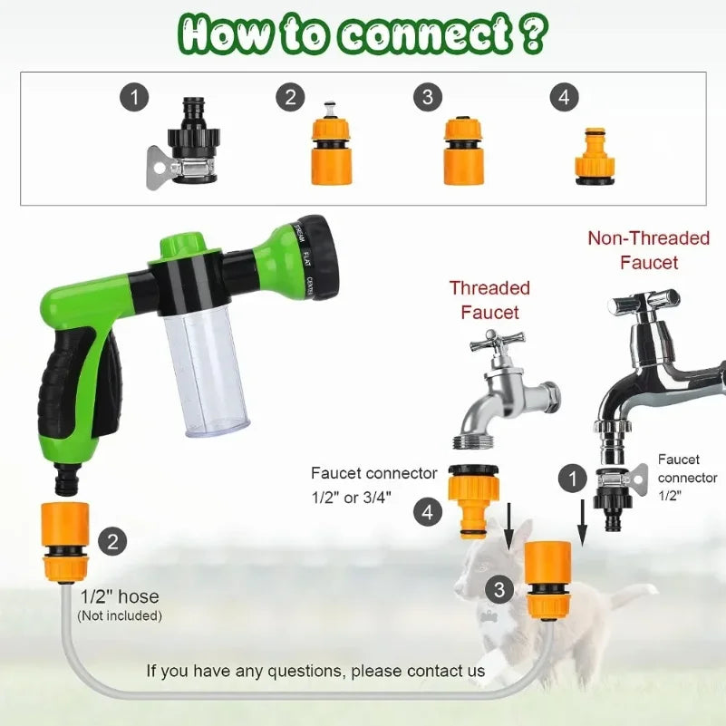 8-in-1 High-Pressure Dog Shower Sprayer